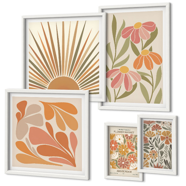 Ensemble de 5 tableaux Fleurs géométriques de style bohème