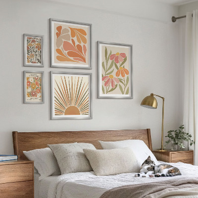 Ensemble de 5 tableaux Fleurs géométriques de style bohème
