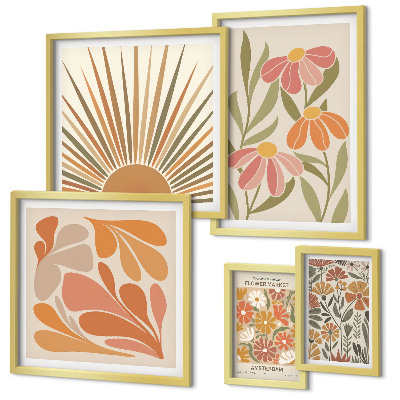 Ensemble de 5 tableaux Fleurs géométriques de style bohème