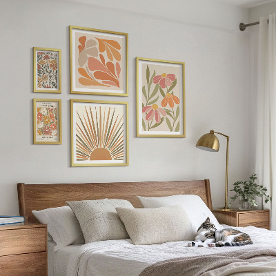 Ensemble de 5 tableaux Fleurs géométriques de style bohème