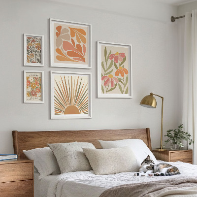 Ensemble de 5 tableaux Fleurs géométriques de style bohème