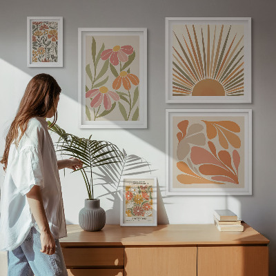 Ensemble de 5 tableaux Fleurs géométriques de style bohème