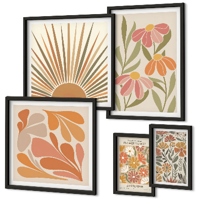 Ensemble de 5 tableaux Fleurs géométriques de style bohème