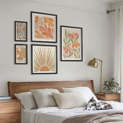 Ensemble de 5 tableaux Fleurs géométriques de style bohème