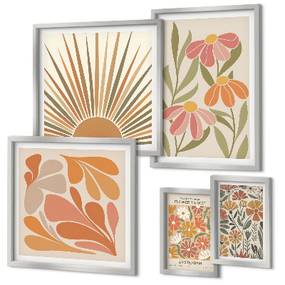 Ensemble de 5 tableaux Fleurs géométriques de style bohème