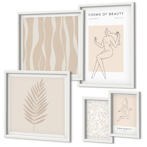 Ensemble de 5 tableaux Des graphismes stylés de femmes et de plantes