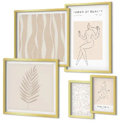 Ensemble de 5 tableaux avec des motifs stylisés de femmes et de plantes