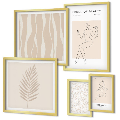 Ensemble de 5 tableaux Des graphismes stylés de femmes et de plantes