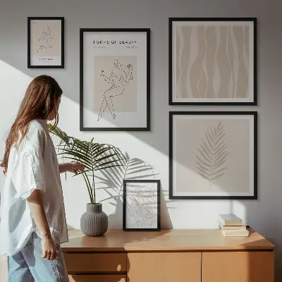 Ensemble de 5 tableaux avec des motifs stylisés de femmes et de plantes