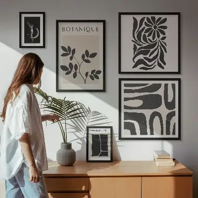 Lot de tableaux encadrés à motifs végétaux modernes