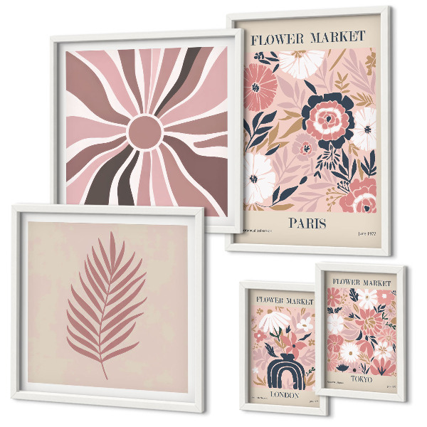 Ensemble de 5 tableaux Marchés aux fleurs de style bohème