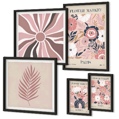 Ensemble de 5 tableaux Marchés aux fleurs de style bohème