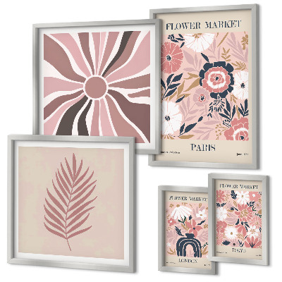 Ensemble de 5 tableaux Marchés aux fleurs de style bohème