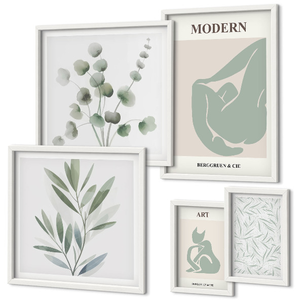 Lot de tableaux encadrés Graphismes végétaux et abstraits stylés