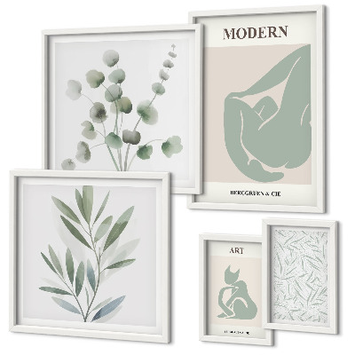 Lot de tableaux encadrés Graphismes végétaux et abstraits stylés