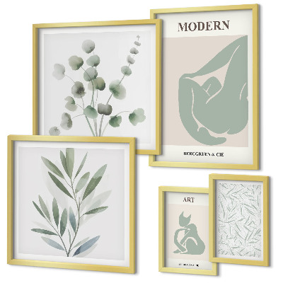 Lot de tableaux encadrés Graphismes végétaux et abstraits stylés