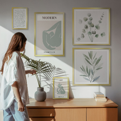 Lot de tableaux encadrés Graphismes végétaux et abstraits stylés