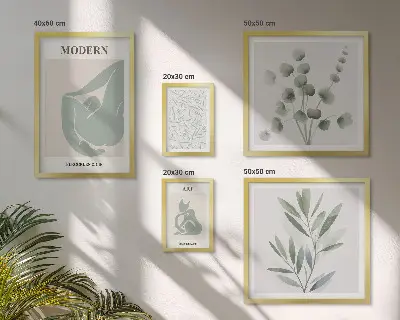 Lot de tableaux encadrés avec graphismes végétaux et abstraits stylés