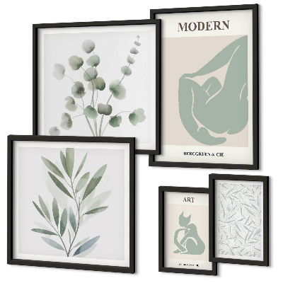 Lot de tableaux encadrés Graphismes végétaux et abstraits stylés