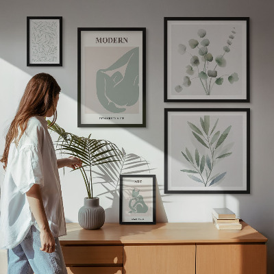 Lot de tableaux encadrés Graphismes végétaux et abstraits stylés