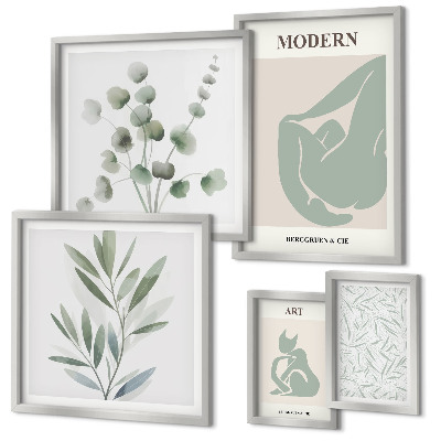 Lot de tableaux encadrés Graphismes végétaux et abstraits stylés