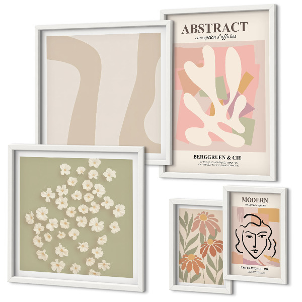 Ensemble de 5 tableaux Intérieur élégant à fleurs abstraites