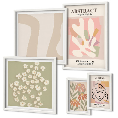 Ensemble de 5 tableaux Intérieur élégant à fleurs abstraites