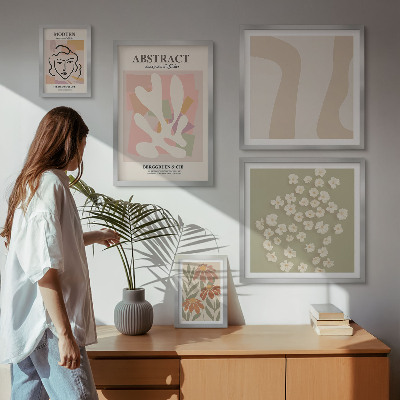Ensemble de 5 tableaux Intérieur élégant à fleurs abstraites