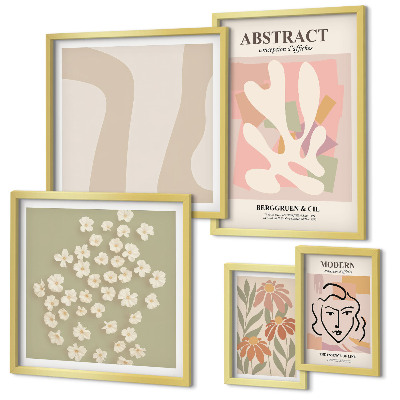 Ensemble de 5 tableaux Intérieur élégant à fleurs abstraites