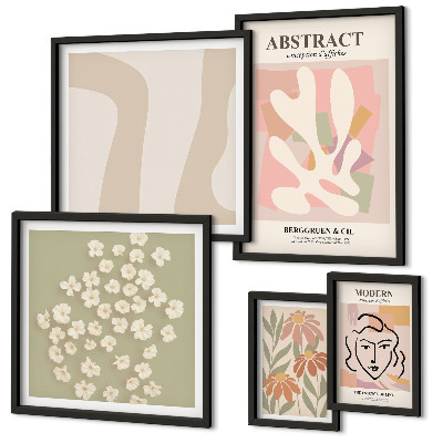 Ensemble de 5 tableaux Intérieur élégant à fleurs abstraites