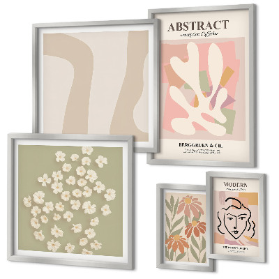 Ensemble de 5 tableaux Intérieur élégant à fleurs abstraites