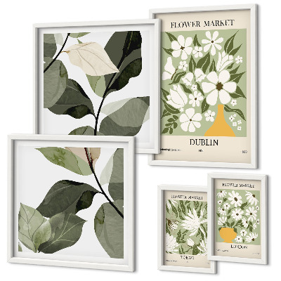 Ensemble de 5 tableaux Motifs floraux Londres Dublin Tokyo