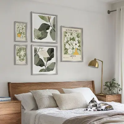 Ensemble de 5 tableaux motifs floraux sur les villes de Londres, Dublin et Tokyo