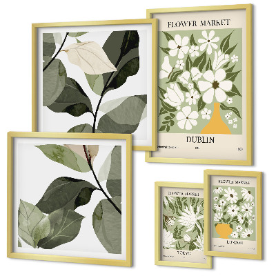Ensemble de 5 tableaux Motifs floraux Londres Dublin Tokyo