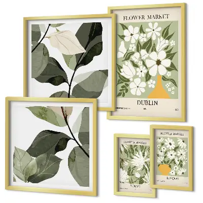 Ensemble de 5 tableaux motifs floraux sur les villes de Londres, Dublin et Tokyo