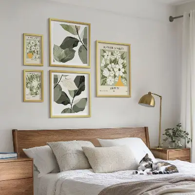 Ensemble de 5 tableaux motifs floraux sur les villes de Londres, Dublin et Tokyo