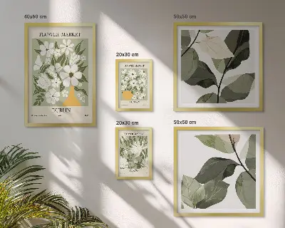 Ensemble de 5 tableaux motifs floraux sur les villes de Londres, Dublin et Tokyo