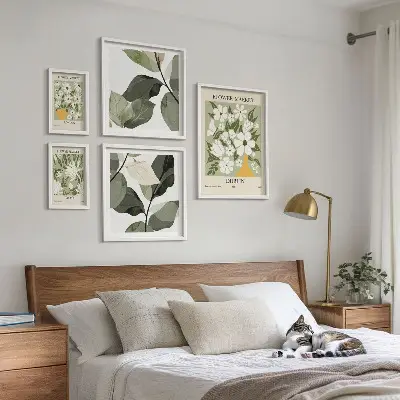 Ensemble de 5 tableaux motifs floraux sur les villes de Londres, Dublin et Tokyo