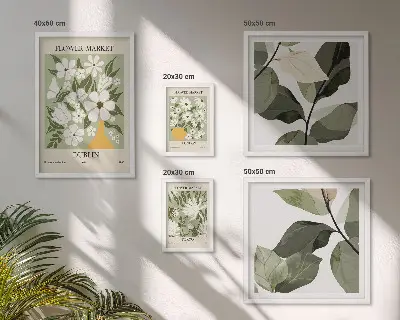 Ensemble de 5 tableaux motifs floraux sur les villes de Londres, Dublin et Tokyo