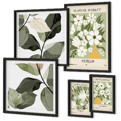 Ensemble de 5 tableaux Motifs floraux Londres Dublin Tokyo