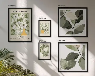 Ensemble de 5 tableaux motifs floraux sur les villes de Londres, Dublin et Tokyo