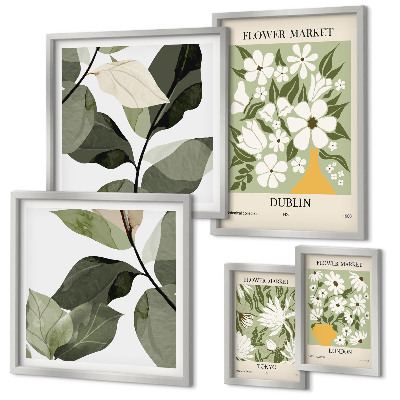 Ensemble de 5 tableaux Motifs floraux Londres Dublin Tokyo
