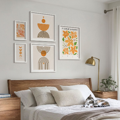 Tableau de décoration murale Fleurs et géométrie stylisées