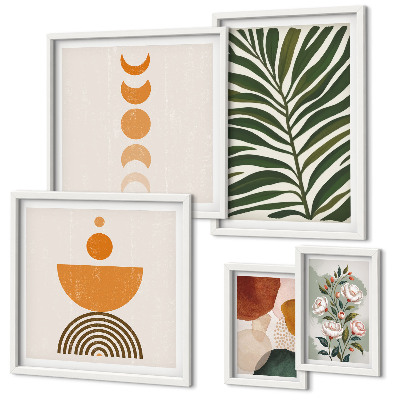Ensemble de 5 tableaux Motifs végétaux formes bohèmes