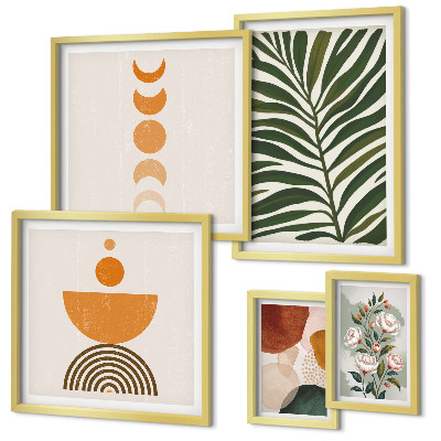 Ensemble de 5 tableaux Motifs végétaux formes bohèmes