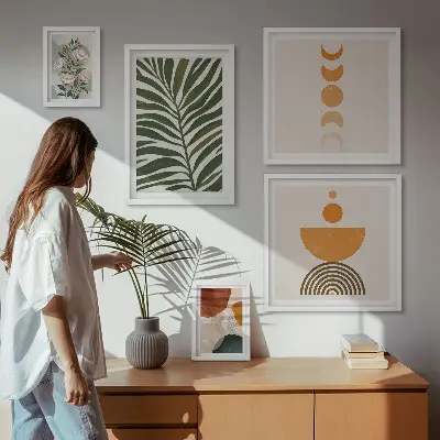 Ensemble de 5 tableaux motifs végétaux et formes bohèmes