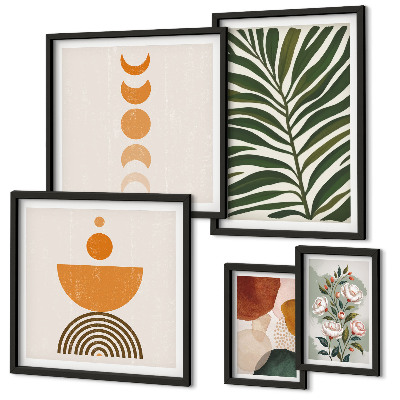 Ensemble de 5 tableaux Motifs végétaux formes bohèmes
