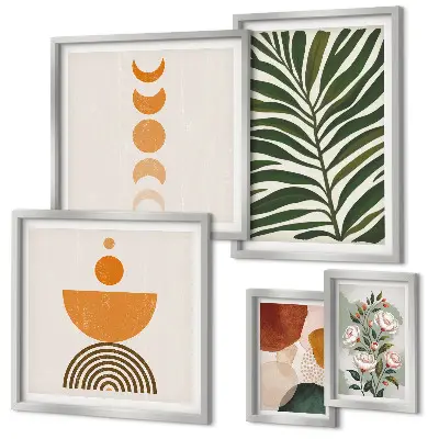 Ensemble de 5 tableaux motifs végétaux et formes bohèmes