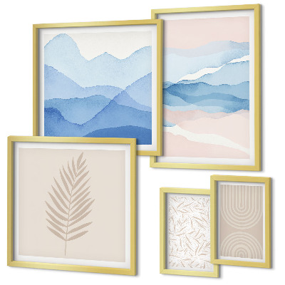 Ensemble de 5 tableaux Feuilles de paysages abstraits