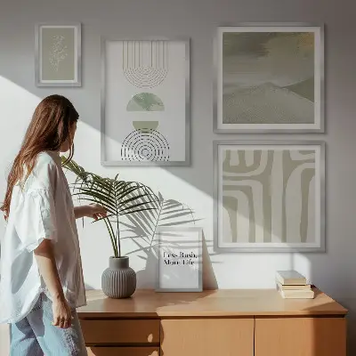 Lot de tableaux encadrés graphismes nature aux couleurs pastel élégantes